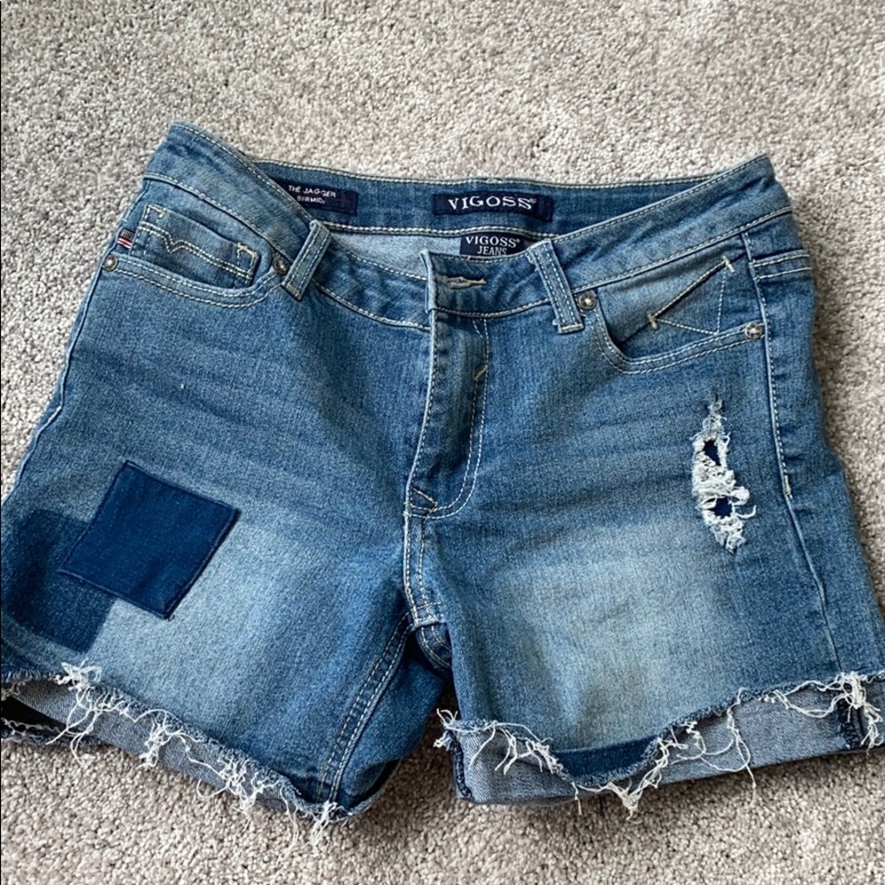 patchwork bermidi jean shorts from vigoss